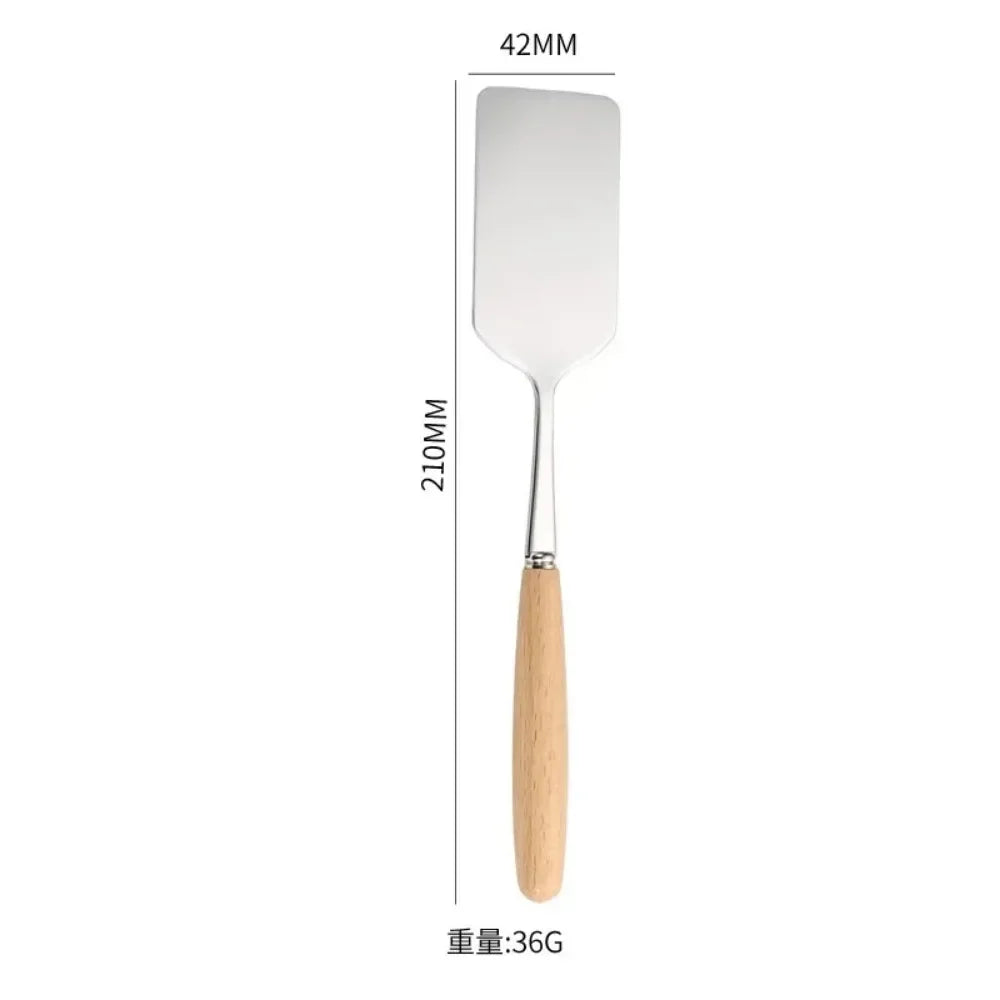 Stainless Steel Square Head Steak Cooking Spatula Pizza Shovel Pancake Beef Turner Scraper Wood Handle BBQ Utensils for Kitchen