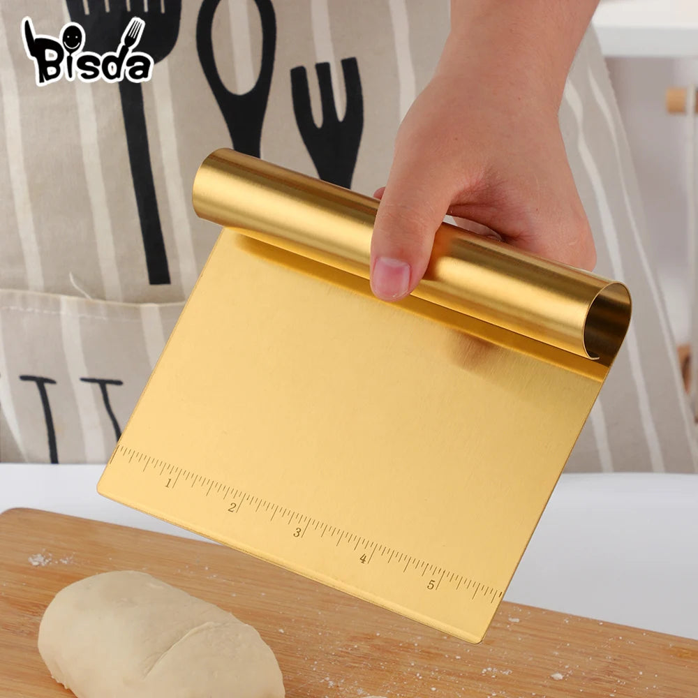 1/2pcs Stainless Steel Dough Cutter Gold Bread Scrapers Pastry Spatulas Pizza Scraper Cake Cutting Kitchen Utensils