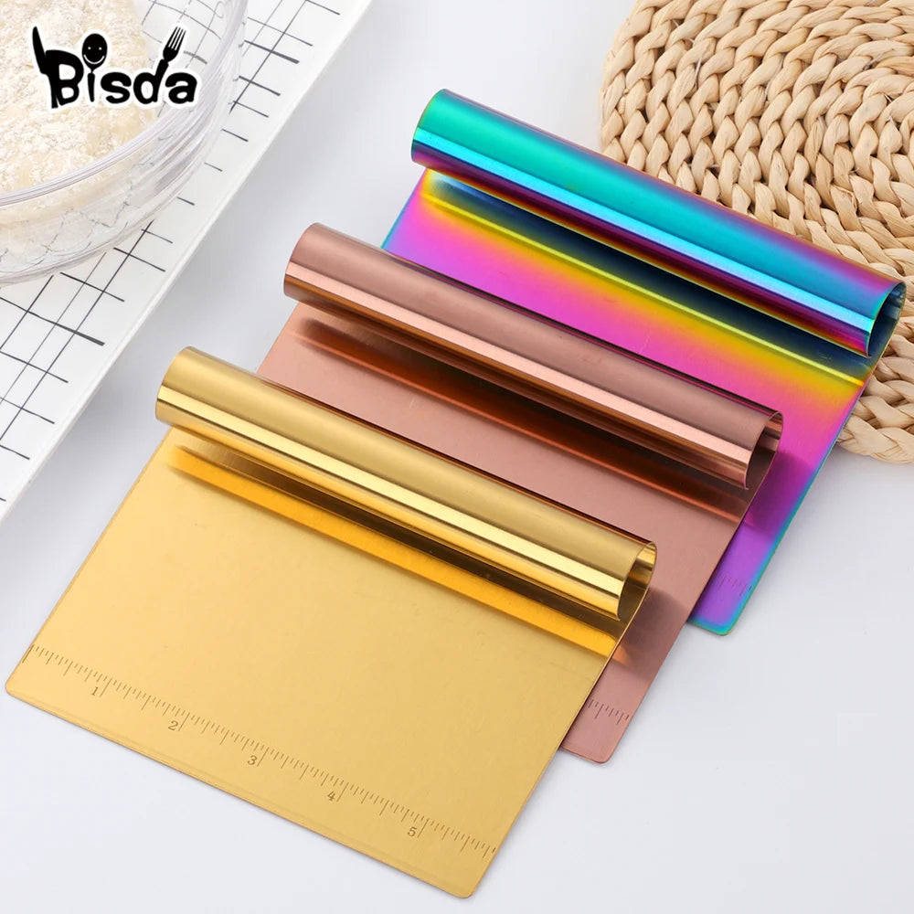 1/2pcs Stainless Steel Dough Cutter Gold Bread Scrapers Pastry Spatulas Pizza Scraper Cake Cutting Kitchen Utensils