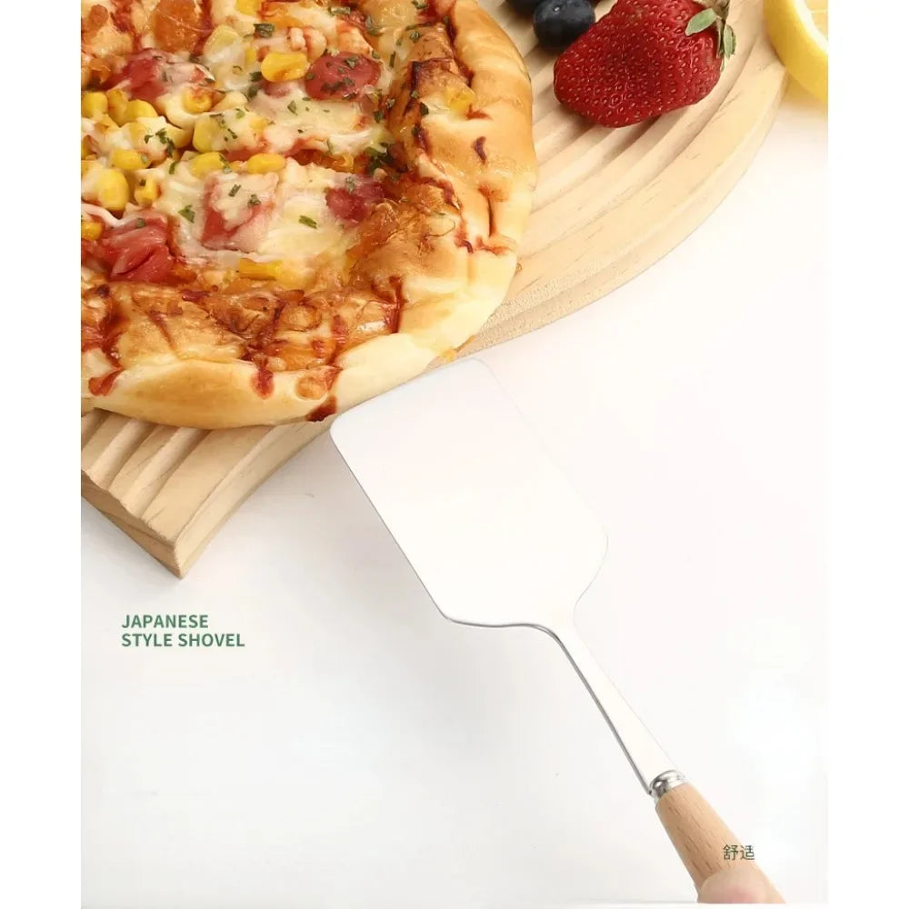 Stainless Steel Square Head Steak Cooking Spatula Pizza Shovel Pancake Beef Turner Scraper Wood Handle BBQ Utensils for Kitchen