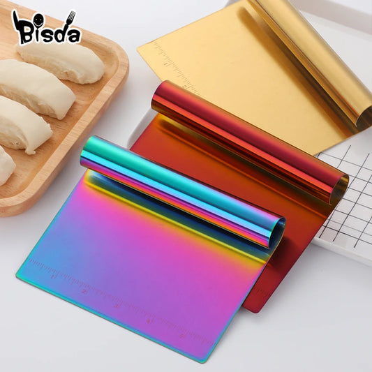 1/2pcs Stainless Steel Dough Cutter Gold Bread Scrapers Pastry Spatulas Pizza Scraper Cake Cutting Kitchen Utensils